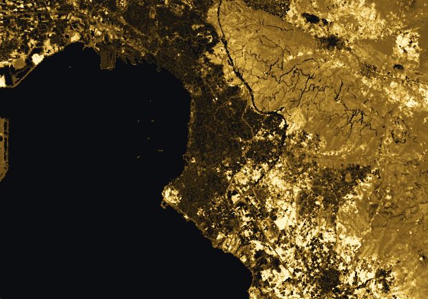 Χάρτης ξηρής φυτικής ύλης, φωτεινότερα τα θερισμένα χωράφια